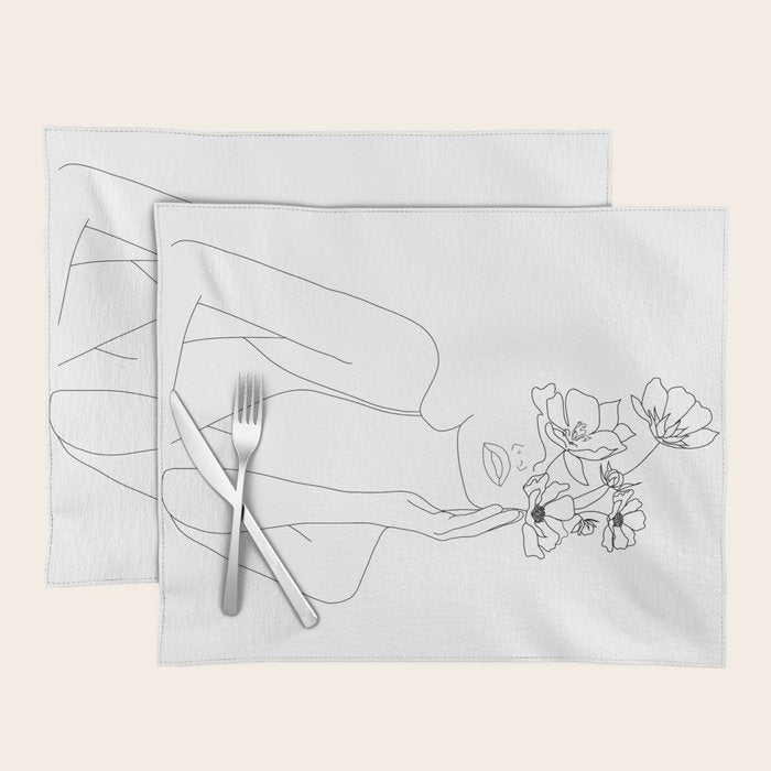 Minimal Line Art Woman with Flowers Placemat Gallery Image 1