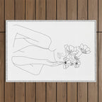 Minimal Line Art Woman with Flowers Outdoor Rug Gallery Image 1