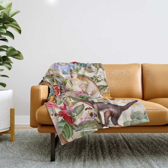 Animal and Floral Pattern Throw Blanket Gallery Image 1