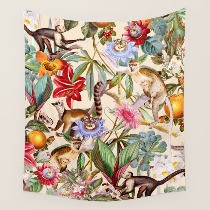 Animal and Floral Pattern Wall Tapestry Gallery Image 4