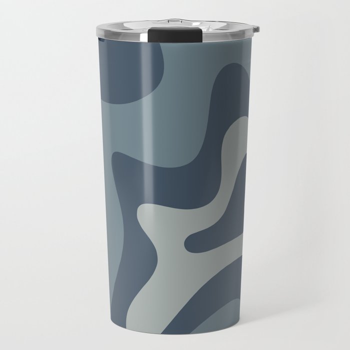 Retro Liquid Swirl Medium Square Abstract Pattern in Steel Blue-Gray Tones Travel Mug Gallery Image 1