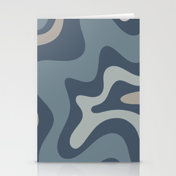 Retro Liquid Swirl Medium Square Abstract Pattern in Steel Blue-Gray Tones Stationery Card Gallery Image 2