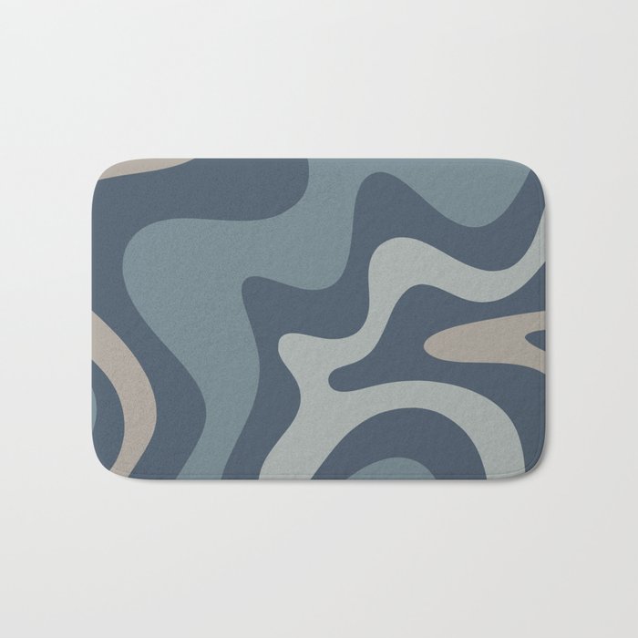 Retro Liquid Swirl Medium Square Abstract Pattern in Steel Blue-Gray Tones Bath Mat Gallery Image 1