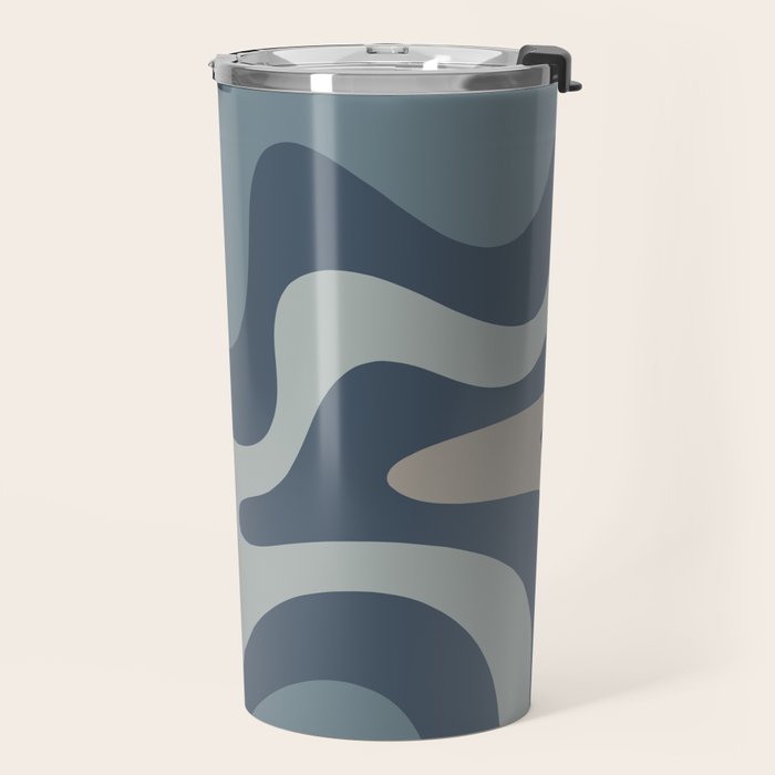 Retro Liquid Swirl Medium Square Abstract Pattern in Steel Blue-Gray Tones Travel Mug Gallery Image 2