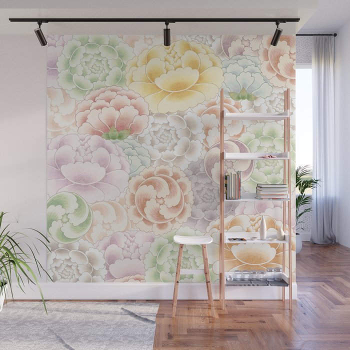 Field of peony flowers Wall Mural Gallery Image 1