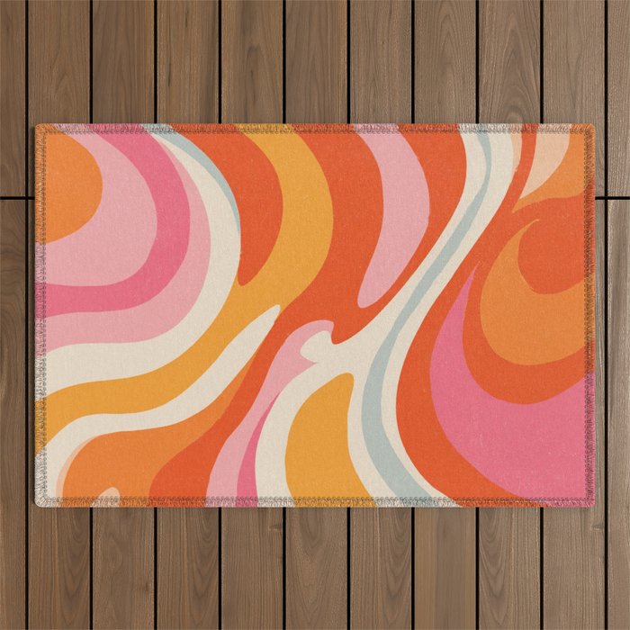 Psychedelic 70s Swirl Pattern - Retro Groovy Abstract Wave Outdoor Rug Gallery Image 1