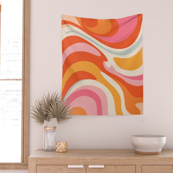 Psychedelic 70s Swirl Pattern - Retro Groovy Abstract Wave Wall Tapestry Gallery Image 2