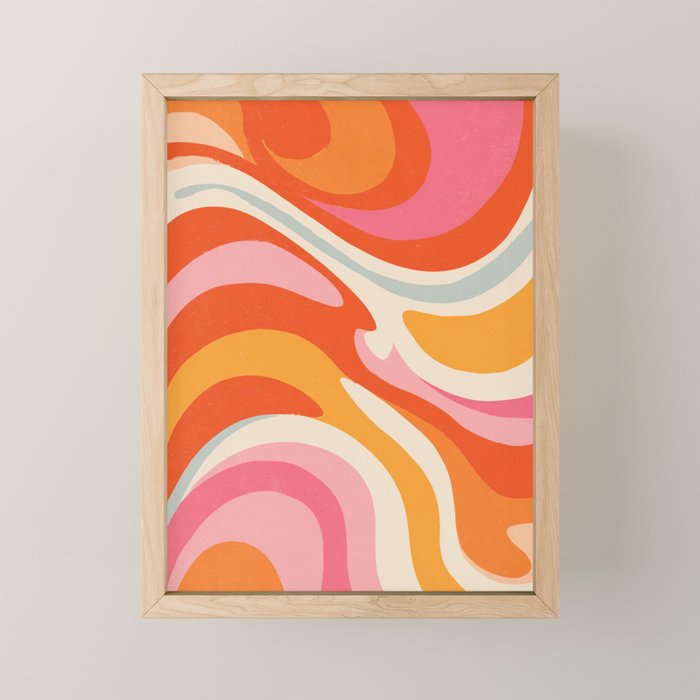 Psychedelic 70s Swirl Pattern - Retro Groovy Abstract Wave Mini Art Print Gallery Image 1