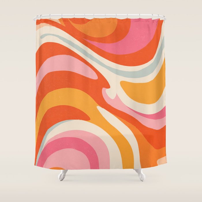 Psychedelic 70s Swirl Pattern - Retro Groovy Abstract Wave Shower Curtain Gallery Image 1
