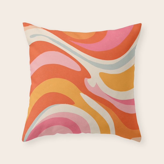 Psychedelic 70s Swirl Pattern - Retro Groovy Abstract Wave Throw Pillow Gallery Image 6