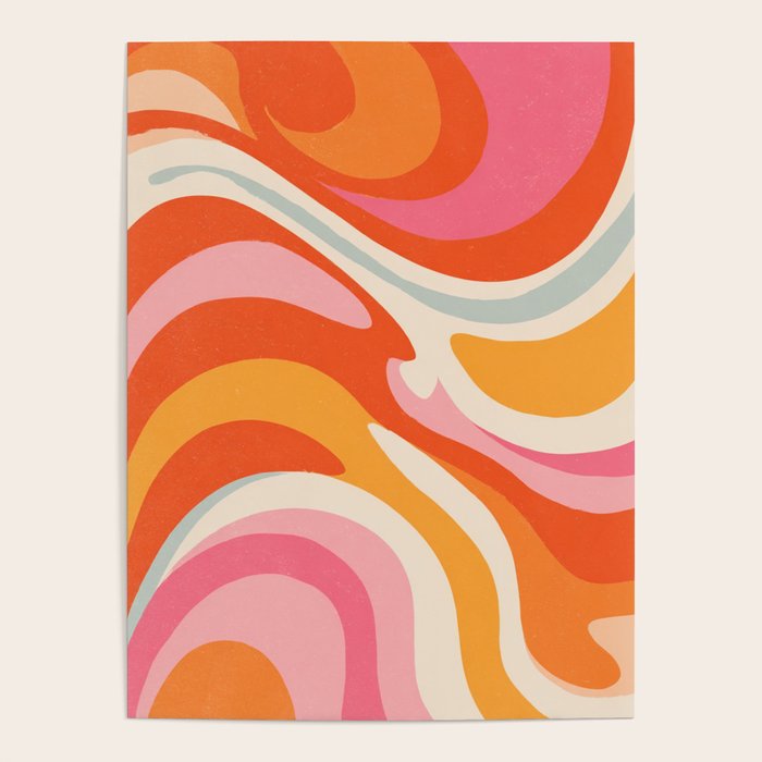Psychedelic 70s Swirl Pattern - Retro Groovy Abstract Wave Poster Gallery Image 4