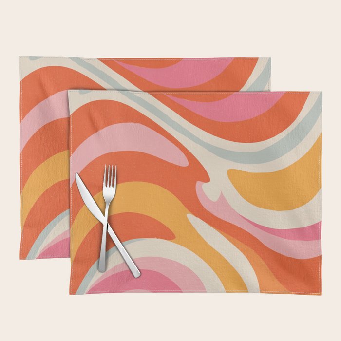 Psychedelic 70s Swirl Pattern - Retro Groovy Abstract Wave Placemat Gallery Image 1