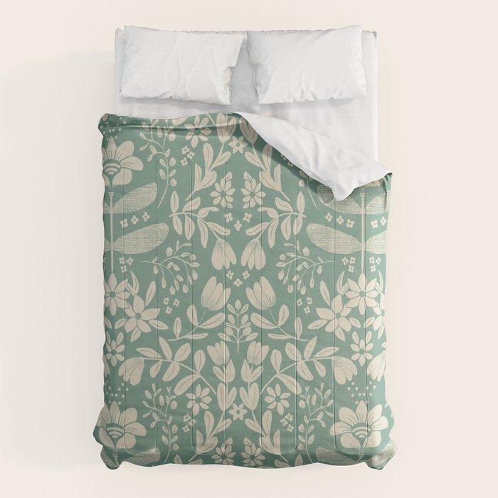 Green blossom floral botanical pattern Comforter Gallery Image 6