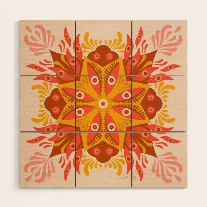 Trippy Mandala - Retro Ochre Wood Wall Art Gallery Image 1