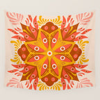 Trippy Mandala - Retro Ochre Wall Tapestry Gallery Image 4