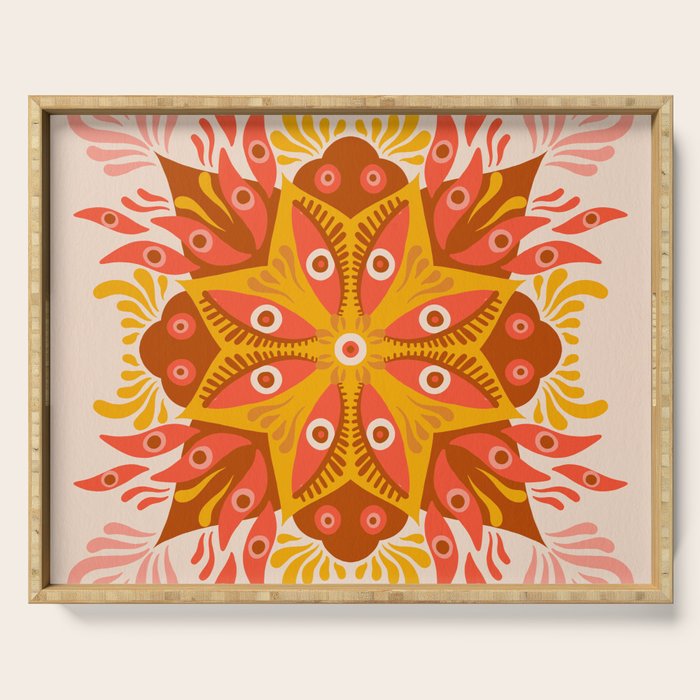 Trippy Mandala - Retro Ochre Serving Tray Gallery Image 1