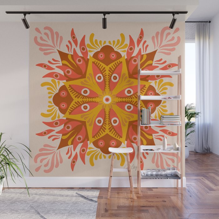 Trippy Mandala - Retro Ochre Wall Mural Gallery Image 1