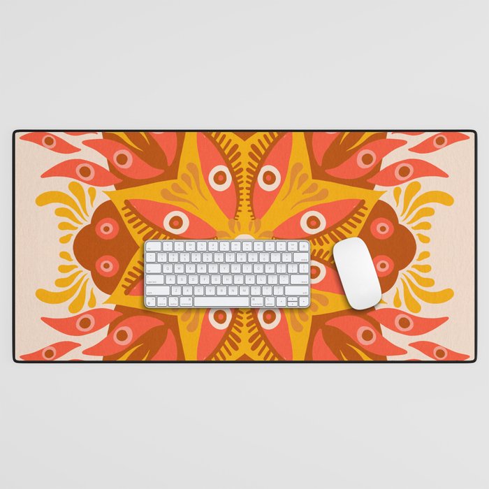 Trippy Mandala - Retro Ochre Desk Mat Gallery Image 1