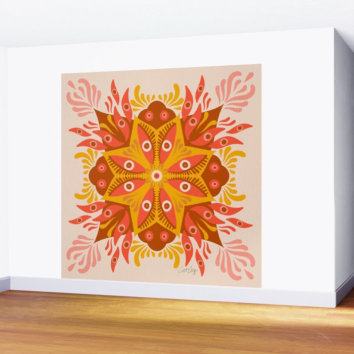 Trippy Mandala - Retro Ochre Wall Mural Gallery Image 2