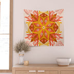 Trippy Mandala - Retro Ochre Wall Tapestry Gallery Image 2