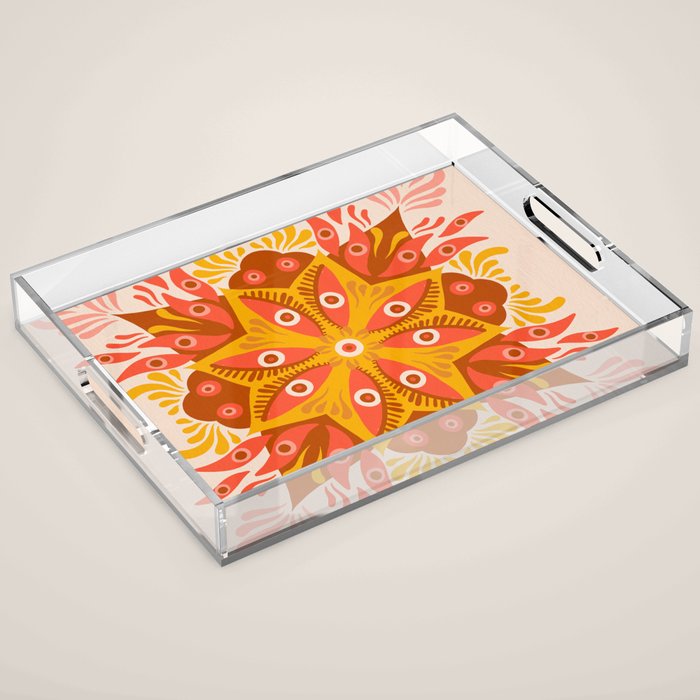 Trippy Mandala - Retro Ochre Acrylic Tray Gallery Image 1