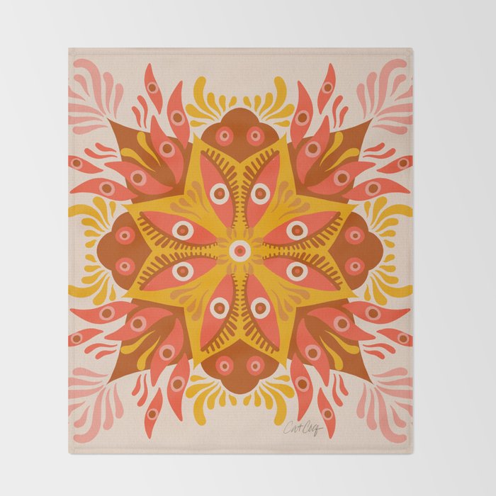 Trippy Mandala - Retro Ochre Throw Blanket Gallery Image 2
