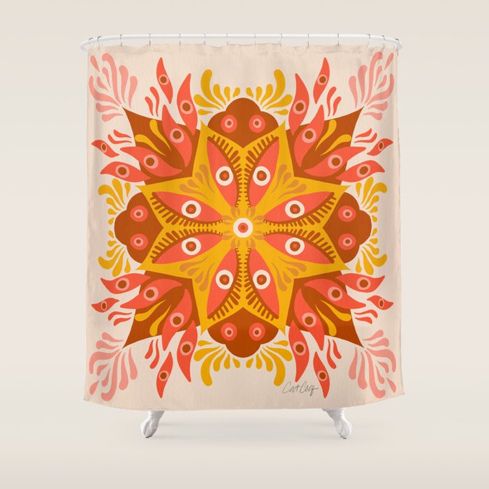 Trippy Mandala - Retro Ochre Shower Curtain Gallery Image 1