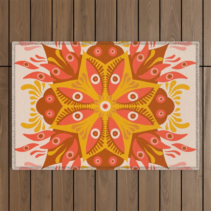 Trippy Mandala - Retro Ochre Outdoor Rug Gallery Image 1