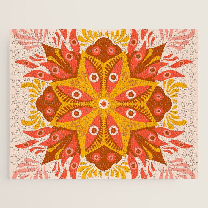 Trippy Mandala - Retro Ochre Jigsaw Puzzle Gallery Image 1