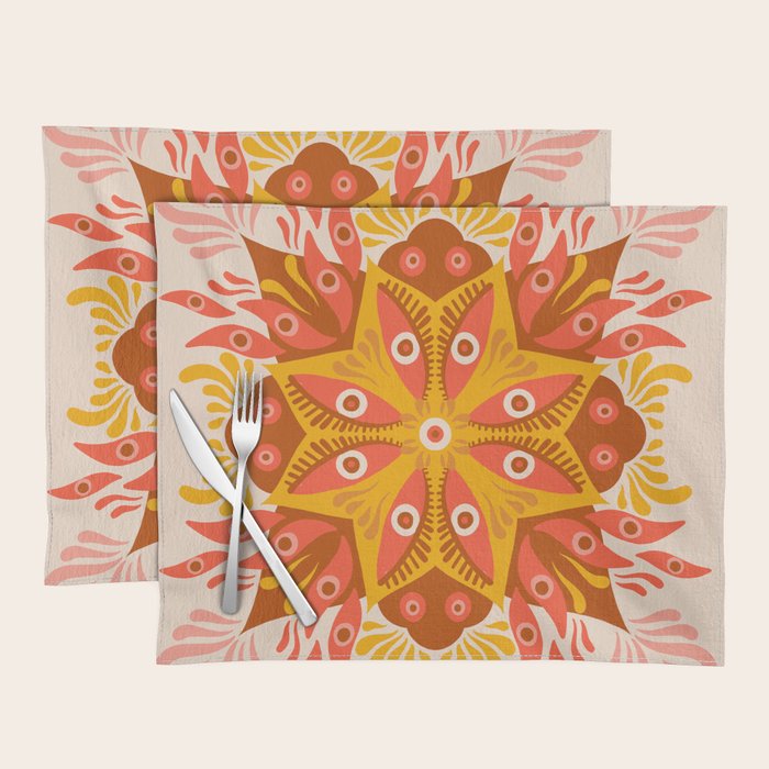 Trippy Mandala - Retro Ochre Placemat Gallery Image 1