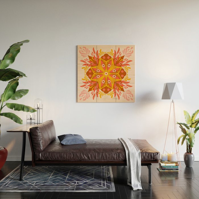 Trippy Mandala - Retro Ochre Wood Wall Art Gallery Image 2
