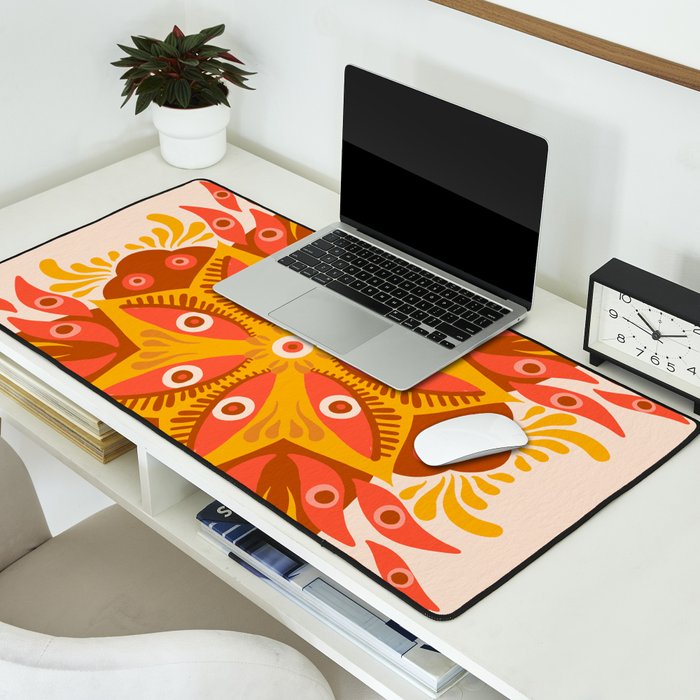 Trippy Mandala - Retro Ochre Desk Mat Gallery Image 2