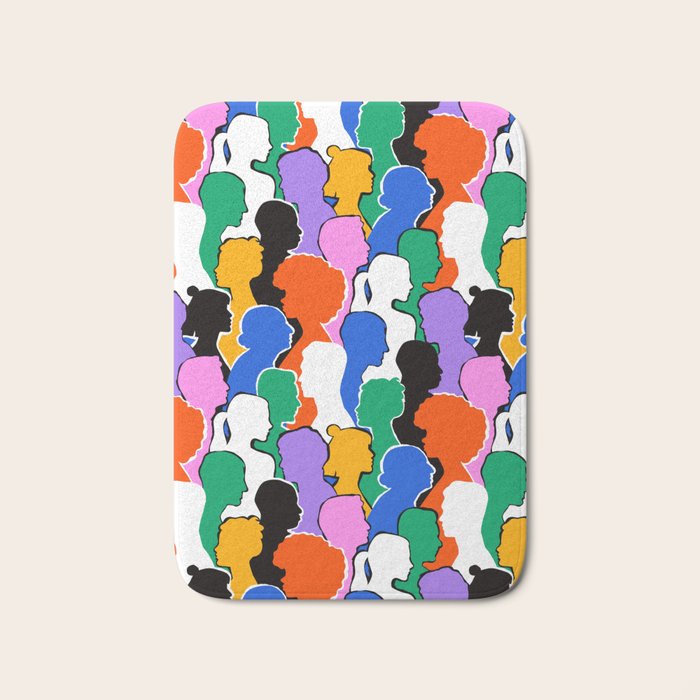 Colorful diverse people crowd art pattern Bath Mat Gallery Image 1