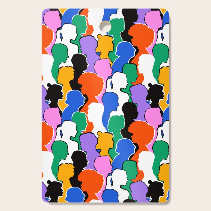 Colorful diverse people crowd art pattern Cutting Board Gallery Image 1