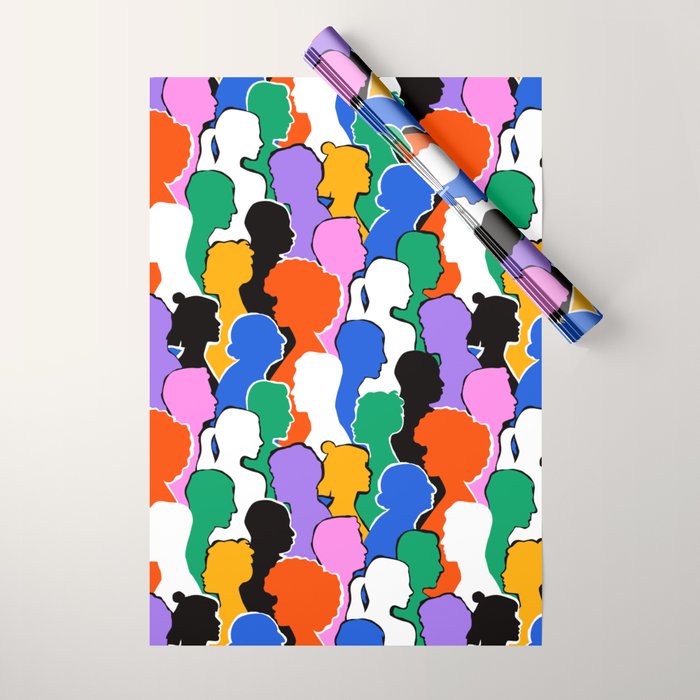 Colorful diverse people crowd art pattern Wrapping Paper Gallery Image 1
