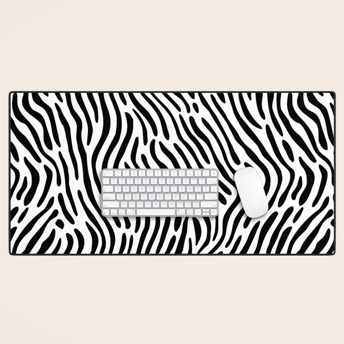 Black and white zebra stripe print art pattern Desk Mat Gallery Image 1