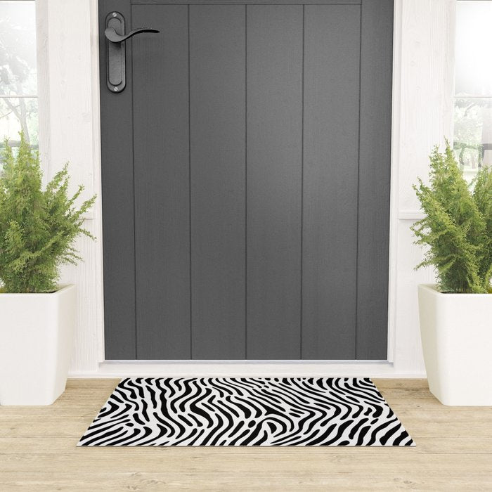Black and white zebra stripe print art pattern Welcome Mat Gallery Image 3