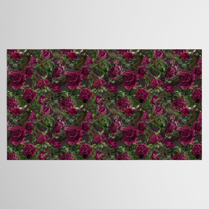 Burgundy Roses and Ravens Dark Gothic Pattern  Tablecloth Gallery Image 2