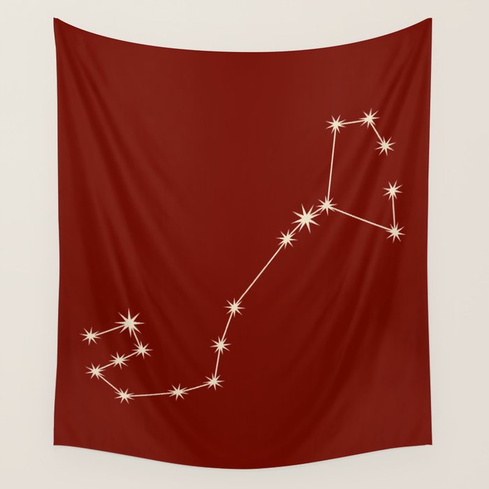 Scorpio Zodiac Star Constellation Line Art Ruby Red Wall Tapestry Gallery Image 4