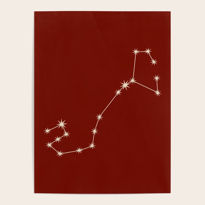 Scorpio Zodiac Star Constellation Line Art Ruby Red Poster Gallery Image 1