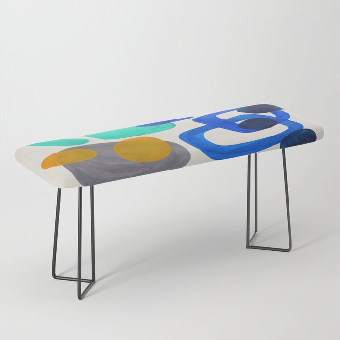 Mid Century Modern Abstract Minimalist Fun Colorful Shapes Marine Green Retro Vintage Fun Shapes Bench Gallery Image 1