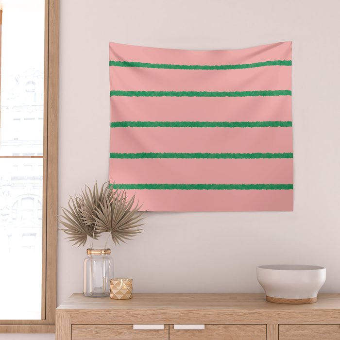 Miami Simple Stripe Pink and Green Pattern Wall Tapestry Gallery Image 2