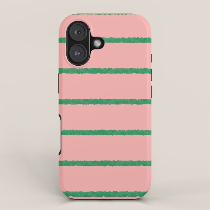 Miami Simple Stripe Pink and Green Pattern iPhone Case Gallery Image 1