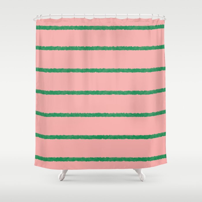 Miami Simple Stripe Pink and Green Pattern Shower Curtain Gallery Image 1