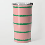 Miami Simple Stripe Pink and Green Pattern Travel Mug Gallery Image 2