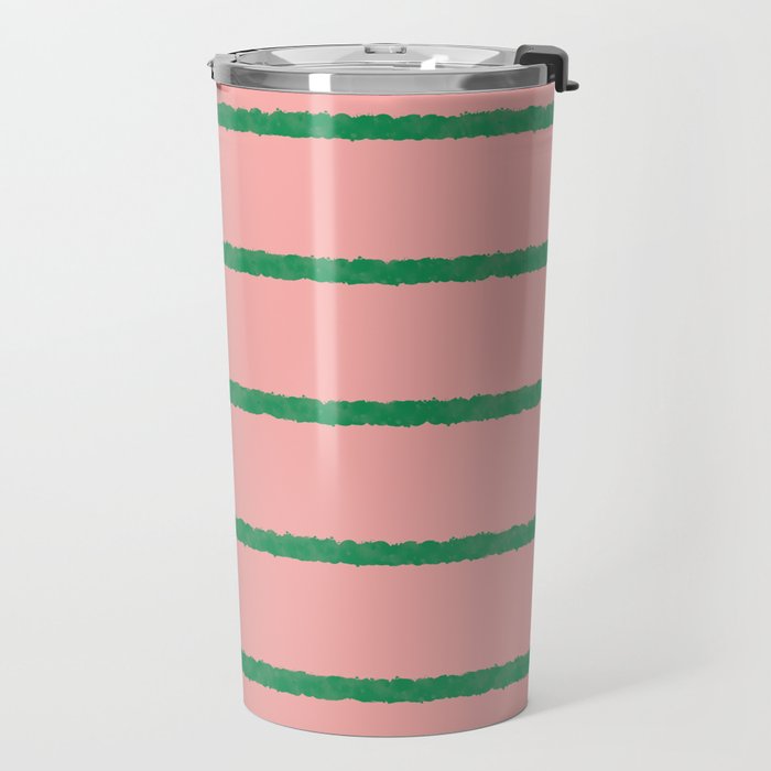 Miami Simple Stripe Pink and Green Pattern Travel Mug Gallery Image 2