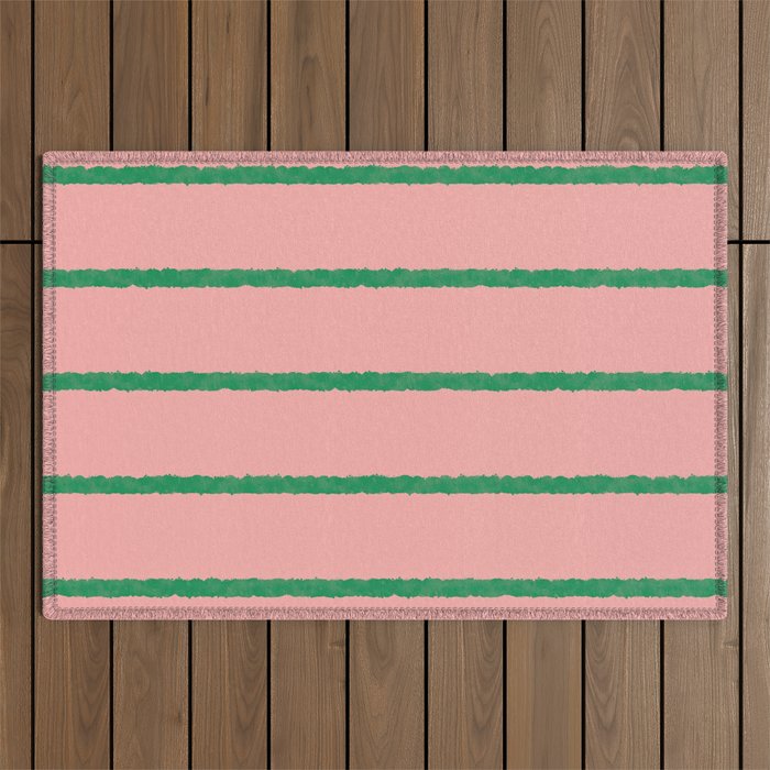 Miami Simple Stripe Pink and Green Pattern Outdoor Rug Gallery Image 1