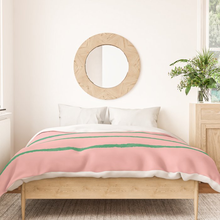 Miami Simple Stripe Pink and Green Pattern Duvet Cover Gallery Image 3