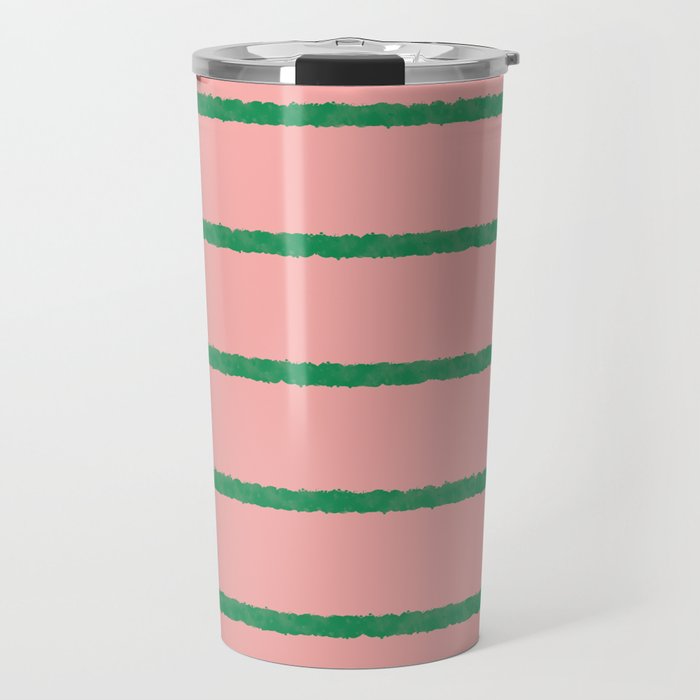 Miami Simple Stripe Pink and Green Pattern Travel Mug Gallery Image 1