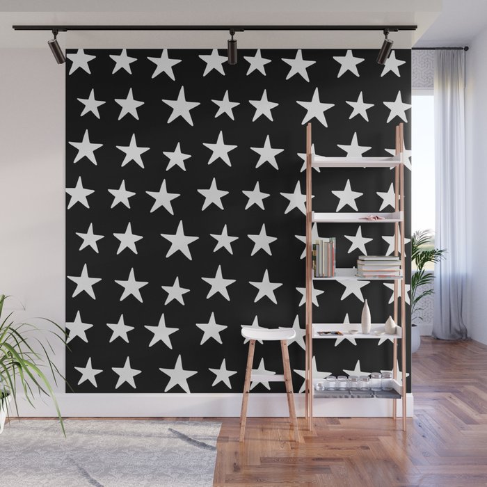Star Pattern White On Black Wall Mural Gallery Image 1
